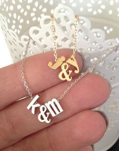 Tiny Silver Ampersand and Initial Necklace...Small by brinandbell Bridal Party Jewelry, Idea Birthday, Letter Jewelry, Small Necklace, Emo Kid, Jewelry Minimalist, Monogram Jewelry, Closet Goals, Lower Case