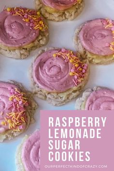 raspberry lemonade sugar cookies with sprinkles and pink frosting