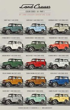 the colors of jeeps are shown in this poster