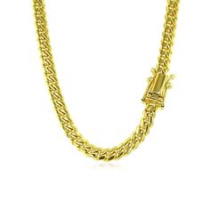 This classic solid Miami cuban chain comes in 14k yellow gold and has a width of 4.0 millimeters.Product Details: Chain Information : Metal : 14K Yellow Gold Approximate Weight: Size Weight 22'' 26.7 grams 24'' 29.1 grams 26'' 31.4 grams Gold Anklet, Miami Cuban, Silver Jewelry Necklace, Zircon Jewelry, Box Clasp, Silver Anklets, Yellow Gold Chain, Cuban Chain, Silver Pendants