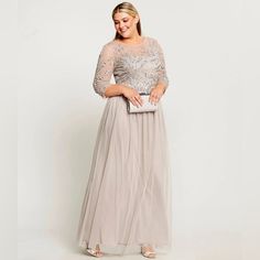 Beautiful Light Gray Color, Original Price $289 Spring Champagne Evening Dress For Gala, Champagne Evening Dress For Spring Gala, Silver Long Sleeve Formal Mother Of The Bride Dress, Elegant Silver Evening Dress, Silver Gala Evening Dress, Silver Long Sleeve Dress For Gala, Elegant Silver Long Sleeve Maxi Dress, Silver Spring Evening Dress For Gala, Silver Evening Dress For Spring