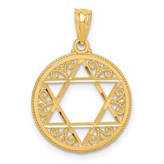 14K Yellow Gold Polished Finish Filigree Style Star Of David Pendant Star Of David Pendant, Gold Filigree, Star Of David, Charms, United States, Yellow Gold, Yellow, Pendant, Gold