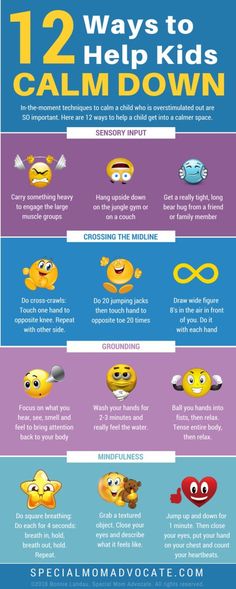 the 12 ways to help kids's calm down info sheet with emoticions