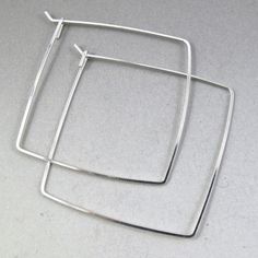 STERLING SILVER  SQUARE 2 inch  hoop wire earrings  art deco modern  minimal contemporary large nickel free No.00E106 Minimal Contemporary, Silver Gold Earrings, Earrings Art, Nickel Free Earrings, Silver Earrings Handmade, Spiral Earrings, Art Deco Earrings, Triangle Earrings, Shiny Things