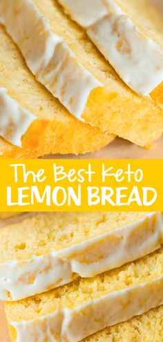 the best keto lemon bread with white icing on top is cut into slices