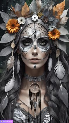 Sugarskull woman, dia de los muertos. Fantasy made with AI. Day Of Dead Tattoo, Sugar Skull Girl Tattoo, Skull Girl Tattoo, Sugar Skull Girl, Mythical Creatures Fantasy, Sugar Skull Makeup, Skull Makeup, Halloween Pumpkins Carvings, Fantasy Makeup