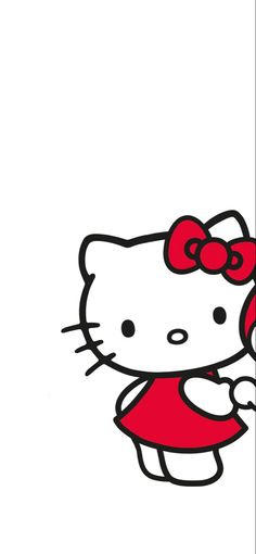 an image of a hello kitty holding onto a sign with the word hello kitty on it