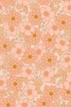 an orange and pink flower pattern on a white background