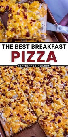 the best breakfast pizza is made with cheese and bacon, then topped with cheesy toppings