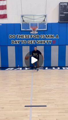 a man standing on top of a basketball court next to a hoop with the words do these for 15 min a day to get shift?