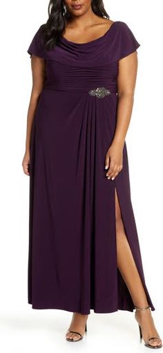 Alex Evenings Cowl Neck Beaded Waist Gown | Nordstrom Cowl Neck Gown, Gown Plus Size, Alex Evenings, Pleated Bodice, Beaded Gown, Midi Cocktail Dress, Tea Length Dresses, A Line Gown, Two Piece Dress