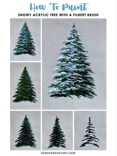 how to paint a snowy acrylic tree with a flibet brush in stages