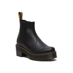 Dr. Martens-Sanguine Chelsea Bootie - Women's Get that bold chic look with the Dr. Martens Sanguine Chelsea bootie. Made using Athena leather upper, this pull-on bootie features signature yellow welt stitching and heel loop that reflect signature style. Side gussets coordinating the sole color offer a neutral look and comfortable fit. Click here for Boot Measuring Guide. Leather Footbed Chelsea Boots For Winter, Winter Chelsea Boots With Leather Footbed, Winter Platform Boots With Leather Footbed, Closed Toe Platform Boots For Workwear, Platform Ankle Boots For Work, Fitted Leather Boots For Workwear, Ankle Platform Boots With Leather Footbed For Work, Closed Toe Boots With Lug Sole For Work, High Heel Leather Footbed Boots For Fall