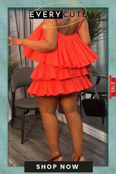 Red Casual Sweet Daily Simplicity Flounce Solid Color Halter Sleeveless Two Pieces Ruffle Tiered Dress, Red Two Piece, Halter Neck Crop Top, Sleeveless Suit, Ball Gown Skirt, Elegant Red, Fashion Gallery, Dress Suits, Tiered Dress