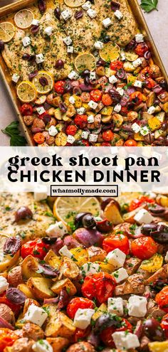 greek chicken dinner with tomatoes, olives and feta cheese