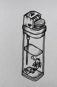 an ink drawing of a fish in a jar