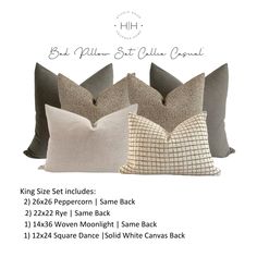 four pillows with different colors and sizes are shown in this advertise for the pillow company