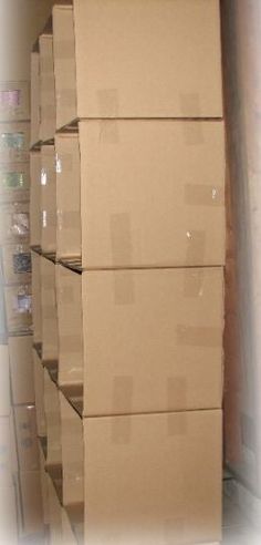 cardboard boxes stacked on top of each other