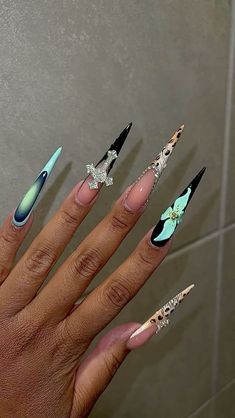 Stilleto Nail Ideas, Stiletto Acrylic Nails Designs, Nail Inspo Stiletto, Stiletto Acrylics, Cardi B Nails, Rich Rich, Spring Nail Designs