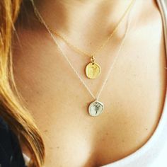 "Handmade simple 14K gold filled coin layered necklace. Simple and elegant 14K gold filled coin pendant on a delicate gold filled chain. The 14k gold filled coin is hand stamped with an image of wheat, that give this unique necklace its antique style. This necklace is made from high quality 14K \"Gold Filled\" - unlike \"gold plating\" the gold in gold filled jewelry is mechanically bonded to the base metal, and it will not wear off or turn black. The perfect every-day necklace that adds chic to Delicate Everyday Coin Necklace, Dainty Medallion Necklace For Everyday, Dainty Handmade Medallion Charm Necklaces, Dainty Medallion Charm Necklaces, Dainty Handmade Medallion Charm Necklace, Dainty Gold Medallion Necklace, Gold Dainty Coin Necklace For Everyday, Delicate Gold Coin Necklace For Everyday, Delicate Everyday Coin Necklace With Round Pendant