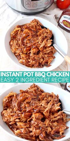 instant pot bbq chicken recipe in a white bowl