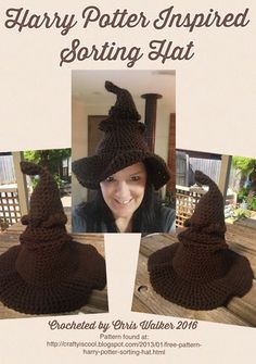 an advertisement for harry potter inspired knitting hat, with pictures of the wizard's hat