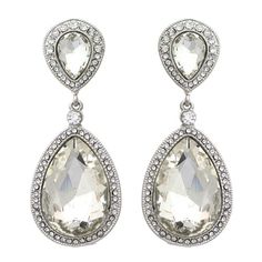 pair of earrings with clear stones and crystal tears on the bottom, set in white gold