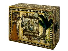 a decorative box with an artistic painting on it