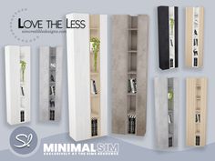 an advertisement for the minimalism store featuring bookshelves and shelves with plants in them