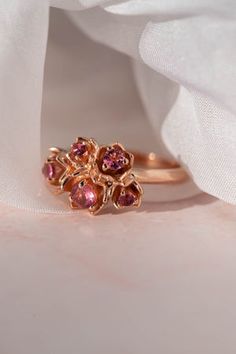 Lily of the valley ring with pink tourmalines | Eden Garden Jewelry™ Nature Inspired Wedding Bands, Traditional Wedding Bands, Eden Garden, Handcrafted Engagement Ring, Nature Inspired Engagement Ring, Lily Of The Valley Flowers, Valley Flowers, Jewellery Design Sketches, Romantic Gifts For Her