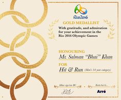 an award certificate for gold medal and achievement in the rio olympics