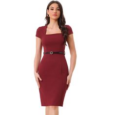 The sleek and stylish wiggle dress is designed to hug your curves in all the right places, effortlessly enhancing your natural beauty. With its versatile square-neck design, this dress is perfect for any occasion, whether it's an office meeting, a cocktail party, a casual gathering, or just an everyday look. Pair it with your favorite high heels and a chic shoulder bag for a charming and sophisticated appearance that's bound to turn heads. Maxi Bodycon Dress, Office Meeting, Target Clothes, Ballet Dress, Business Casual Dresses, Vintage Cap, Mini Skater Dress, Halter Maxi Dresses, Women Midi