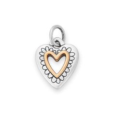 With a delicately scalloped silver border that frames a bronze center heart, this petite charm is an endearing way to express your love. Engravable on the back, it pairs wonderfully with other heart charms, pendants, earrings and rings. Charms For Necklaces, New Heart, Puffed Heart, Key To My Heart, James Avery, Love Charms, Mini Heart, Birthstone Charms, Initial Charm