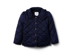 Janie and Jack Navy Quilted Jacket (Toddler/Little Kids/Big Kids) - Boy's Coat : Blue : , Designed for joy and fun, the Janie and Jack Navy Quilted Jacket is a perfect choice for your little one. This fully lined, lightweight, and cozy jacket features easy snap button front closure, ruffle edge collar neckline, long sleeves, and two front hand pockets. Materials: Main: 100% polyester, Lining: 100% polyester, Filling: 100% polyester. Machine washable. Imported. Navy Quilted Jacket, Navy Quilt, Cozy Jacket, Collar Jacket, Boys Coat, Ruffle Collar, Janie And Jack, Toddler Sizes, Apparel Design