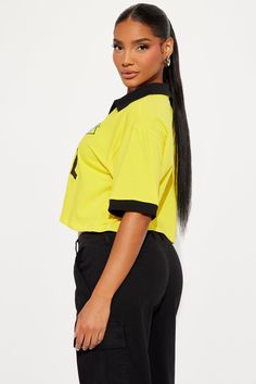 Available In Yellow. Collar Neckline Short Sleeve Front Screen Stretch Disclaimer: Due To The Screen Printing Process A Difference In Saturation May Occur. Each Garment Is Unique. 95% Cotton 5% Spandex Imported | Brazilian Love Polo Tee Shirt in Yellow size 3X by Fashion Nova Collared Tops With Letter Print For Summer, Collared Letter Print Tops For Summer, Summer Collared Tops With Letter Print, Sporty Collared Tops With Graphic Print, Spring Collared Top With Letter Print, Spring Collared Tops With Letter Print, Sporty Collared Top With Letter Print, Spring Collared T-shirt With Letter Print, Trendy Yellow Collared Tops