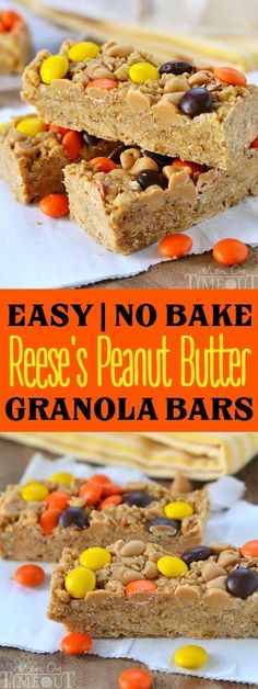 easy no bake reese's peanut butter granola bars are the perfect treat for halloween