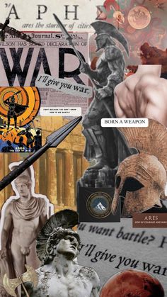 collage of various images including statues and symbols