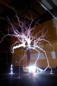 lightning striking through the air over a street