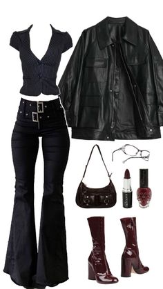 Rockstar's Girlfriend Outfits, Evening In Paris Outfit, Gothic Autumn Outfit, Feminine Punk Outfits, Rockstar Girlfriend Outfit Ideas, Rock Gf Outfit, Dress And Leather Jacket Outfit, Rockstars Girlfriend Outfits, Cas Concert Outfit