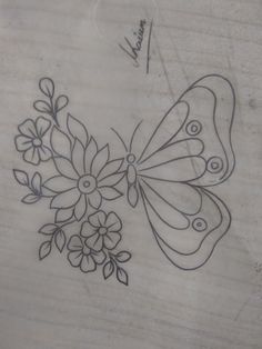 a drawing of a butterfly with flowers on it