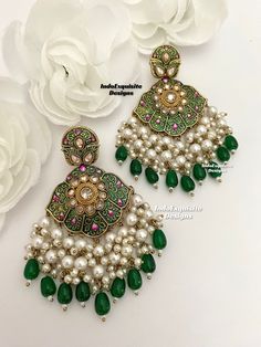 Premium Quality Kundan Meenakari Earrings/ Indian Jewelry/ Bollywood Jewelry/ High Quality Jewelry All items are shipped from Brampton, Ontario, Canada. If you need your item by a certain day, please reach out to us for express delivery option before placing the order so that we can update the shipping for you. Standard shipping/delivery timeline Below are the estimated delivery times after the order is shipped/dispatched.  ---> USA delivery timeline * 3-6 business days to major urban centers in USA. It may take 1-2 days extra to remote locations ---> Canada delivery timeline  * 2-3 business days - GTA  & Montreal  * 2-4  business days - Rest of Ontario/Quebec * 3-6 business days-  Rest of Canada (Please consider 1-2 extra business days to very remote locations)    ---> Europe/Middle East Elegant Ceremonial Earrings With Motifs, Green Temple Jewelry Bridal Earrings As Gift, Green Fusion Earrings With Cutdana, Green Bridal Earrings With Latkans For Gift, Handmade Green Bridal Earrings For Celebration, Handmade Green Chandbali Bridal Earrings, Ceremonial Earrings With Motifs For Festivals, Ornate Meenakari Jhumkas As Gift, Traditional Heavy Green Earrings