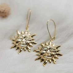 The Little Golden Sun Earrings Witch Core, Sun Earrings, Shiny Objects, Golden Sun, Lovely Earrings, Stars And Moon, Brass Finish, Earring Necklace, Ear Wires