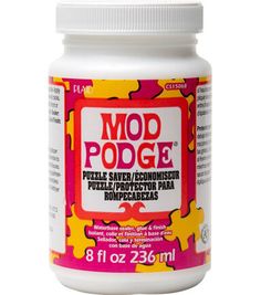 a jar of mod poge on a white background