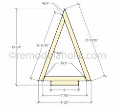 an image of a wooden triangle with measurements for the top and bottom section, including the height