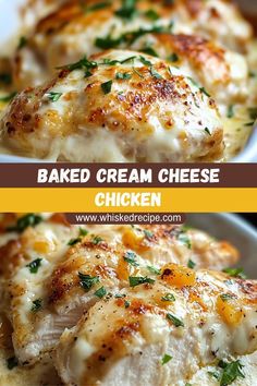 baked cream cheese chicken in a white bowl