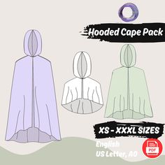 Hooded Cape Sewing Pattern Pack | Cloak Cosplay Costume Sewing Pattern Set | Halloween Costume Cape Pattern | Medieval Magical Cloak Sewing Pattern Sleeves Bundle: https://www.etsy.com/listing/1708033345/sleeves-sewing-pattern-bundle-8-dress What this sewing pattern includes: ❤️️Sewing pattern in US Letter (A4 Size with original size of US Letter Print) and A0 size ❤️️Sewing Instructions and detailed size chart for any level of sewist ❤️️Correct size measurement guide ❤️️PDF file type for all files You can choose only to print the size you need. Each size is subtracted on a separate file, for ease of use and simplicity when printing at home. Material recommendations: I mostly recommend soft cotton material, but depending on the pattern, other fabrics can be used, such as linen, nylon or sa Cloak Sewing Pattern, Hooded Cape Pattern, Cape Sewing Pattern, Cape Sewing, Cloak Pattern, Costume Sewing Pattern, Cape Pattern Sewing, Women's Coat Pattern, Costume Capes