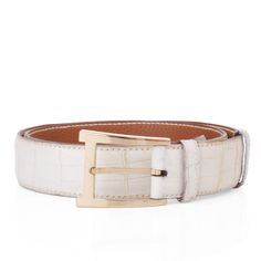 DURET Paris White Crocodile Belt with Golden Alpha Buckle 37 95cm DURET Crocodile Belt, White Crocodile, Crocodile Leather, European Union, Antique White, Brown Color, Made In France, White Color, Sale Items