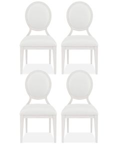 four white chairs with round back and arms