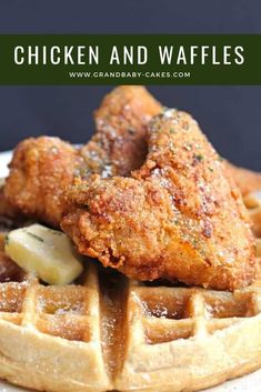 fried chicken and waffles on a white plate