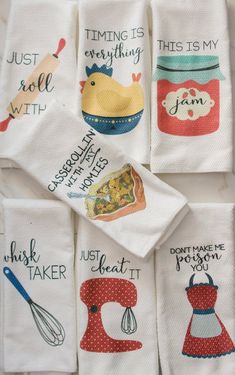 embroidered tea towels with sayings on them